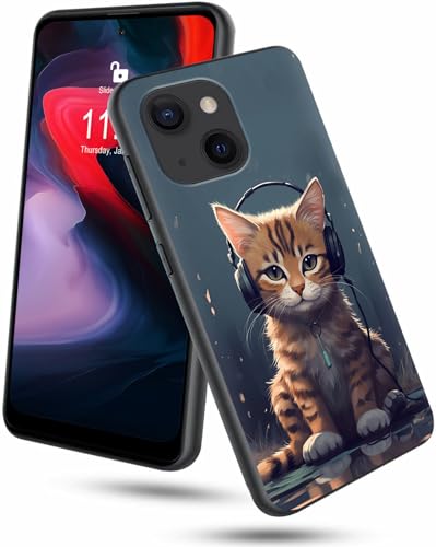 GFRGTFHYT Schutzhülle für iPhone 15 Plus, 6,7 Zoll (17 cm), 2023, schlank, weich, TPU-Silikon, mit Katze, mit Kopfhörer-Motiv, stoßfest, kratzfest, für iPhone 15 Plus von GFRGTFHYT
