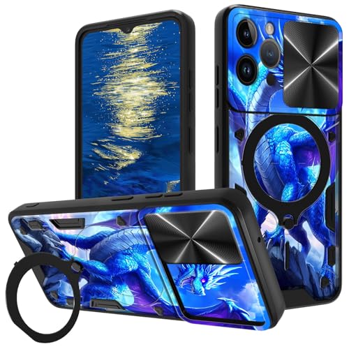 GFRGTFHYT Schutzhülle für iPhone 15 Pro (6,1 Zoll) mit Schiebe-Kamera-Abdeckung und Ringständer, G-Drachen-Design, zweilagig, Hybrid-Schutzhülle, strapazierfähig, stoßfest von GFRGTFHYT