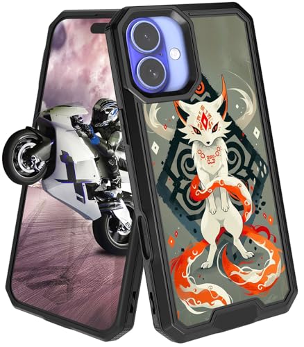 GFRGTFHYT Schutzhülle für iPhone 16 Plus, 17 cm (6,7 Zoll), zweilagig, Hybrid-Design mit weißem Fuchs-Design für Damen und Herren, strapazierfähig, stoßfest, 2-in-1-Schutzhülle aus hartem PC und von GFRGTFHYT