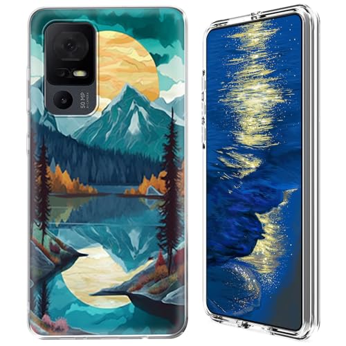 GFRGTFHYT Transparente Schutzhülle für TCL 40 XE 5G, zweilagig, Hybrid, transparent, weiches Silikon, TPU, harte Polycarbonat-Schutzhülle für TCL 40 XE 2023 16,7 cm (6,6 Zoll), Berg, abstrakte von GFRGTFHYT