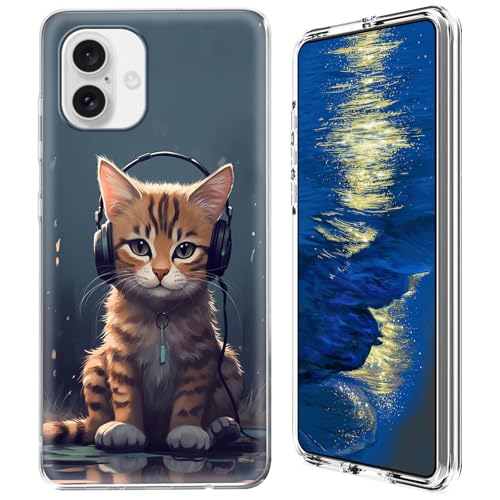GFRGTFHYT Transparente Schutzhülle für iPhone 16, 15,5 cm, zweilagig, Hybrid-Katze, mit Kopfhörer-Muster, für Damen und Herren, transparent, harter PC & weiches TPU, stoßfeste Schutzhülle für iPhone GFRGTFHYT Transparente Schutzhülle für iPhone 16, 15,5 cm, zweilagig, Hybrid-Katze, mit Kopfhörer-Muster, für Damen und Herren, transparent, harter PC & weiches TPU, stoßfeste Schutzhülle für iPhone von GFRGTFHYT