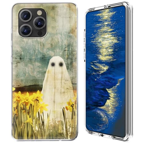 GFRGTFHYT Transparente Schutzhülle für iPhone 16 Pro, 16,3 cm (6,3 Zoll), zweilagig, Hybrid-Motiv mit niedlichem Geistermuster, für Damen und Herren, transparent, hartes Polycarbonat und weiches TPU von GFRGTFHYT