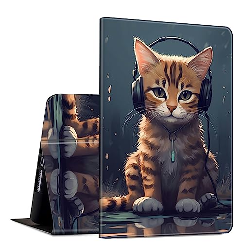 Hülle für Microsoft Surface Pro 9 / Pro 9 5G 13 Zoll 2022 PU Leder Slim Lightweight Multiple Angles Stand Smart Cover mit Auto Wake/Sleep für Microsoft Surface Pro 9 2022, Katze mit Kopfhörer Hülle für Microsoft Surface Pro 9 / Pro 9 5G 13 Zoll 2022 PU Leder Slim Lightweight Multiple Angles Stand Smart Cover mit Auto Wake/Sleep für Microsoft Surface Pro 9 2022, Katze mit Kopfhörer von GFRGTFHYT