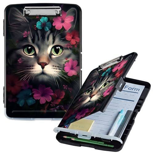 Klemmbrett mit Aufbewahrung, Blumen-Katze, hohe Kapazität, Aufbewahrung, Klemmbrett mit Stifthalter, seitliche Öffnung, Kunststoff-Klemmbretter, strapazierfähig, Still-Klemmbretter, faltbar, A4 Klemmbrett mit Aufbewahrung, Blumen-Katze, hohe Kapazität, Aufbewahrung, Klemmbrett mit Stifthalter, seitliche Öffnung, Kunststoff-Klemmbretter, strapazierfähig, Still-Klemmbretter, faltbar, A4 von GFRGTFHYT
