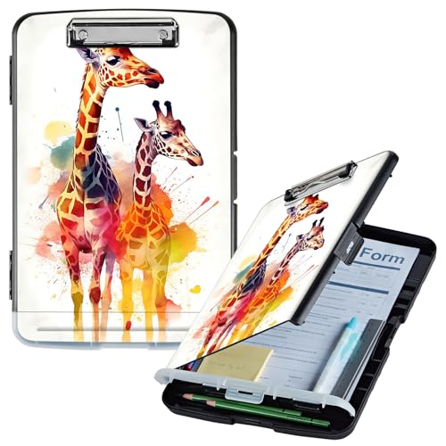Klemmbrett mit Aufbewahrung, Kunst-Giraffe, hohe Kapazität, Aufbewahrung, Klemmbrett mit Stifthalter, seitliche Öffnung, Kunststoff-Klemmbretter, strapazierfähig, Still-Klemmbretter, faltbar, A4 Klemmbrett mit Aufbewahrung, Kunst-Giraffe, hohe Kapazität, Aufbewahrung, Klemmbrett mit Stifthalter, seitliche Öffnung, Kunststoff-Klemmbretter, strapazierfähig, Still-Klemmbretter, faltbar, A4 von GFRGTFHYT