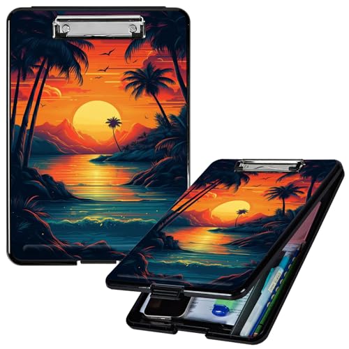Klemmbrett mit Aufbewahrung, hohe Kapazität, Still-Klemmbretter mit Stifthalter, robuster Kunststoff, mit seitlicher Öffnung, Klemmbrettmappe für Bürobedarf, Sonnenuntergang, Strand, Ozeanlandschaft Klemmbrett mit Aufbewahrung, hohe Kapazität, Still-Klemmbretter mit Stifthalter, robuster Kunststoff, mit seitlicher Öffnung, Klemmbrettmappe für Bürobedarf, Sonnenuntergang, Strand, Ozeanlandschaft von GFRGTFHYT