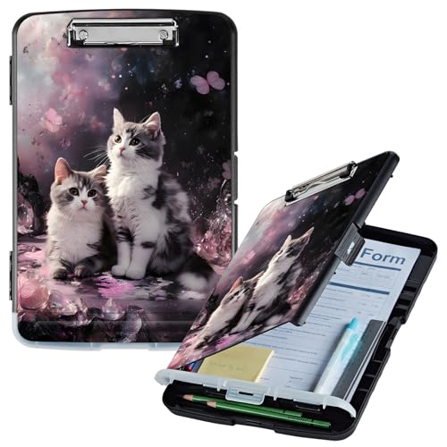 Klemmbrett mit Aufbewahrung, niedliche rosa Katzen, hohe Kapazität, Aufbewahrungs-Klemmbrett mit Stifthalter, seitliche Öffnung, Kunststoff-Klemmbretter, strapazierfähig, Still-Klemmbretter, faltbar Klemmbrett mit Aufbewahrung, niedliche rosa Katzen, hohe Kapazität, Aufbewahrungs-Klemmbrett mit Stifthalter, seitliche Öffnung, Kunststoff-Klemmbretter, strapazierfähig, Still-Klemmbretter, faltbar von GFRGTFHYT