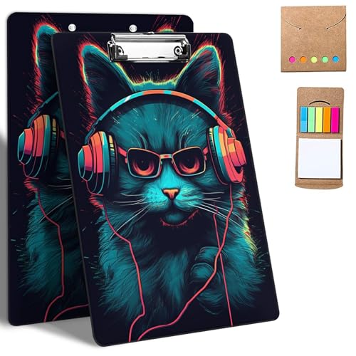 Kunststoff-Klemmbretter, 9 x 12,5 cm Klemmbretter mit flachem Profil-Clip, niedliches Klemmbrett, A4, Briefgröße mit Notizen für Klassenzimmer, Büro, Studenten, Frauen, Katze mit Kopfhörern Kunststoff-Klemmbretter, 9 x 12,5 cm Klemmbretter mit flachem Profil-Clip, niedliches Klemmbrett, A4, Briefgröße mit Notizen für Klassenzimmer, Büro, Studenten, Frauen, Katze mit Kopfhörern von GFRGTFHYT