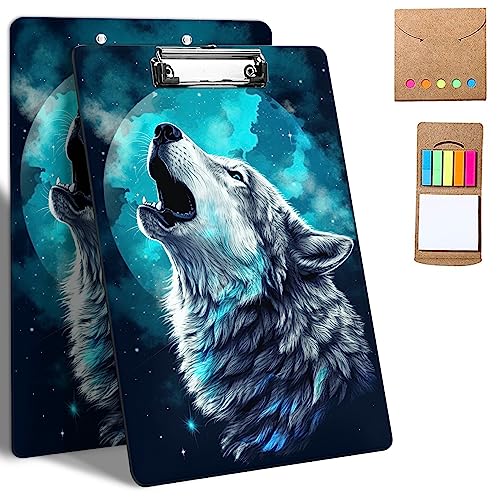 Kunststoff-Klemmbretter, 9 x 12,5 cm Klemmbretter mit niedrigem Profil-Clip, niedliches Klemmbrett, A4, Briefgröße für Klassenzimmer, Büro, Studenten, Frauen, Kinder, mit Notizen, Mondwolf Kunststoff-Klemmbretter, 9 x 12,5 cm Klemmbretter mit niedrigem Profil-Clip, niedliches Klemmbrett, A4, Briefgröße für Klassenzimmer, Büro, Studenten, Frauen, Kinder, mit Notizen, Mondwolf von GFRGTFHYT