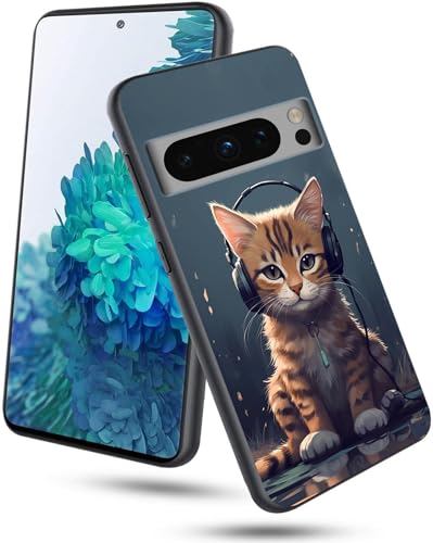 Schutzhülle für Google Pixel 8 Pro, 6,7 Zoll (6,7 Zoll), 2023, schmal, weich, TPU-Silikon, mit Katze, mit Kopfhörer-Design, stoßfest, kratzfest, für Pixel 8 Pro 2023 von GFRGTFHYT
