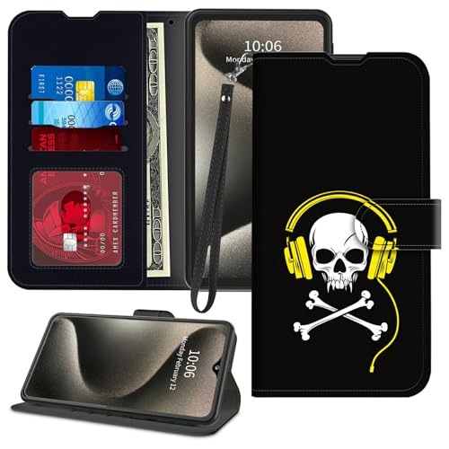 Schutzhülle für Motorola Moto G Power 5G 2025, PU-Leder, Standfunktion, Handschlaufe, Kartenfächer, stoßfest, magnetisch, für Damen und Herren, Totenkopf-Kopfhörer Schutzhülle für Motorola Moto G Power 5G 2025, PU-Leder, Standfunktion, Handschlaufe, Kartenfächer, stoßfest, magnetisch, für Damen und Herren, Totenkopf-Kopfhörer von GFRGTFHYT