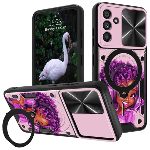 Schutzhülle für Samsung Galaxy A35 5G, 16,8 cm (6,6 Zoll), mit Schiebe-Kamera-Abdeckung und 360 Grad drehbarem Ringständer, Ständer, Mädchen, mit Kopfhörern, doppellagig, Hybrid-Hülle, strapazierfähig von GFRGTFHYT