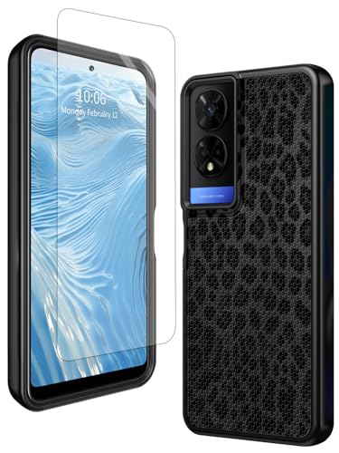 Schutzhülle für TCL 50 XE 5G, 16,7 cm (6,5 Zoll), 2024, mit Displayschutzfolie aus gehärtetem Glas, Leopardenmuster, strapazierfähig, zweilagig, weiches TPU und rutschfestes, strukturiertes von GFRGTFHYT