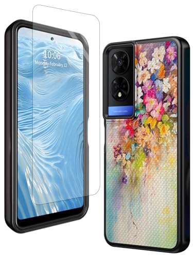 Schutzhülle für TCL 50 XE 5G, T614D 16,7 cm (6,5 Zoll), 2024, mit Displayschutzfolie aus gehärtetem Glas, Kunst, Aquarell, Blumen, robuster Schutz, zweilagig, weiches TPU und rutschfeste von GFRGTFHYT