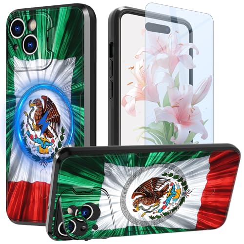 Schutzhülle für iPhone 15 Plus, 17 cm (6,7 Zoll), mit Kamera-Abdeckung, Ständer und Displayschutzfolie, integrierte Magnete, Ständer, doppellagig, Hybrid-Schutzhülle für iPhone 15/14 Plus von GFRGTFHYT