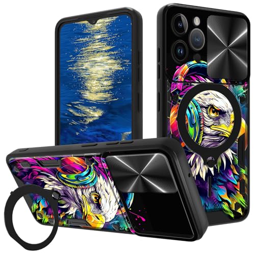 Schutzhülle für iPhone 16 Pro Max (17,5 cm (6,9 Zoll) mit Schiebe-Kamera-Abdeckung und Ringständer, Adler mit Kopfhörer-Design, zweilagig, Hybrid-Schutzhülle für iPhone 16 Pro Max 2024 von GFRGTFHYT