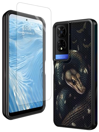 TCL 50XE 5G Handyhülle für TCL 50 XE 5G, 16,7 cm (6,5 Zoll), 2024, mit Displayschutzfolie aus gehärtetem Glas, Schlangen und Boa Constrictor, robuster Schutz, zweilagig, weiches TPU und rutschfeste von GFRGTFHYT