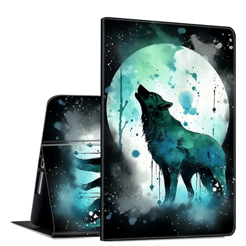 iPad 10. Generation 10,9 Zoll 2022, PU-Leder, schmal, leicht, mehrere Winkel, Ständer, Smart-Cover mit automatischer Wake-/Sleep-Funktion für iPad 27,7 cm (10,9 Zoll) 2022 Tablet, Aquarell, Wolf, Mond von GFRGTFHYT