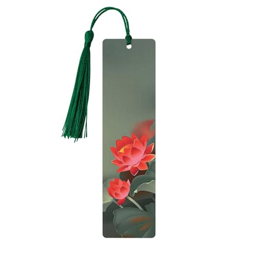 Exquisites Lesezeichen aus Holz mit Lotusblüte und Libelle, doppelseitiger Druck, ideales Geschenk für Buchliebhaber von GGDCRFF