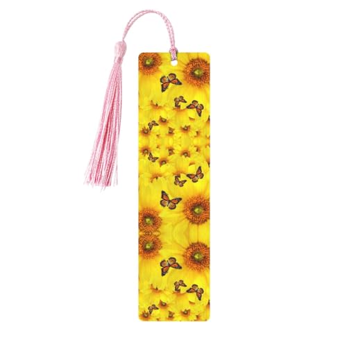 Gelbe Blumen Schmetterlinge Exquisites Holz-Lesezeichen mit doppelseitigem Druck, ideales Geschenk für Buchliebhaber von GGDCRFF