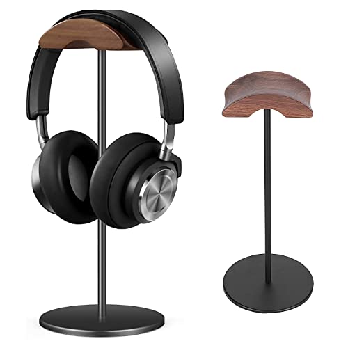 Kopfhörer Ständer Headset Halterung aus Hochwertigem Walnussholz& Aluminium,Headset Ständer Schreibtisch mit Schwerer Basis für alle Kopfhörergrößen von GGF