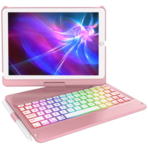 iPad-Tastatur-Hülle mit Trackpad für iPad 2021 9. und 8. und 7. Generation, Air 3, Pro 10,5-10 Farb-Hintergrundbeleuchtung, 360°-Schutz, Rotgold von GGH