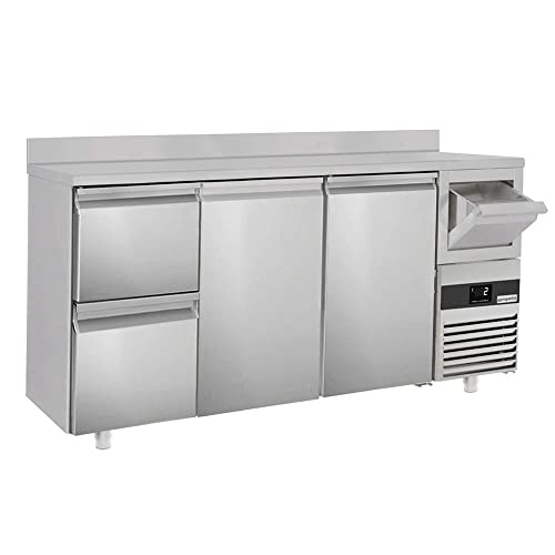 GGM Gastro | BGKF216DN#SBGKF12 | Bar- & Getränkekühltisch PREMIUM - 2130x600mm - 2 Türen, 2 Schubladen, Aufkantung & Ausklopfer für Kaffee von GGM Gastro