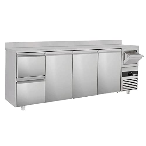 GGM Gastro | BGKF266DN#SBGKF12 | Bar- & Getränkekühltisch PREMIUM - 2690x600mm - 3 Türen, 2 Schubladen, Aufkantung & Ausklopfer für Kaffee von GGM Gastro