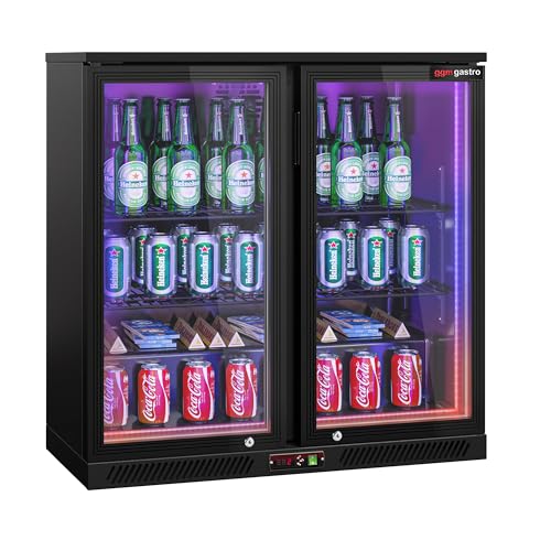 GGM Gastro | BKTLG220S | Barkühlschrank - 900mm - 220 Liter - mit LED Beleuchtung & 2 Flügeltüren - Außen & Innen Schwarz von GGM Gastro