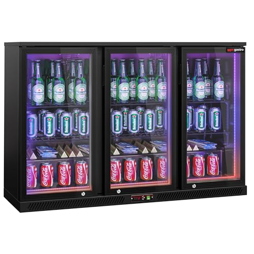 GGM Gastro | BKTLG320S | Barkühlschrank - 1330mm - 320 Liter - mit LED Beleuchtung & 3 Flügeltüren - Außen & Innen Schwarz von GGM Gastro