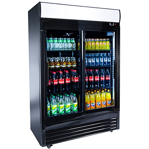 GGM Gastro Gewerbekühlschrank - 880 Liter - Werbedisplay - 2 Schiebetüren aus Glas - Automatische Abtaufunktion - LED-Lichter - Digitale Anzeige für Temperatur-Einstellung - GKS908N-B von GGM Gastro