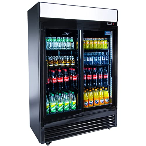 GGM Gastro | GKS908N-B | Getränkekühlschrank - 880 Liter - mit 2 Glasschiebetüren & Werbedisplay von GGM Gastro