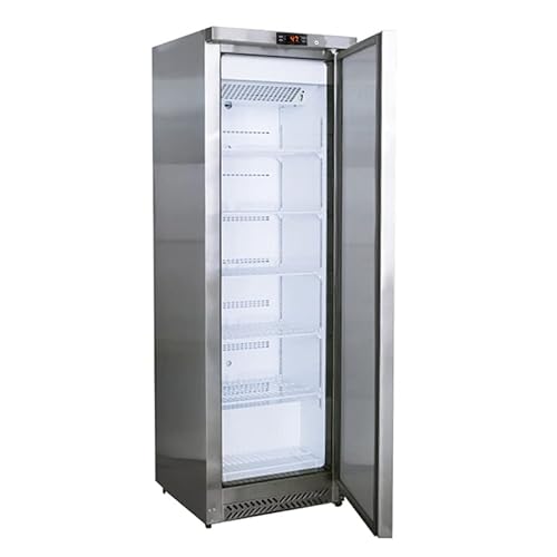 GGM Gastro Lagerkühlschrank ECO - 400 Liter - 1 Tür - 220 W - Energieeffizienter Gewerbekühlschrank - Edelstahl - Digitales Thermostat - Abschließbare Tür - Kein-Frost-System - KSS400N von GGM Gastro