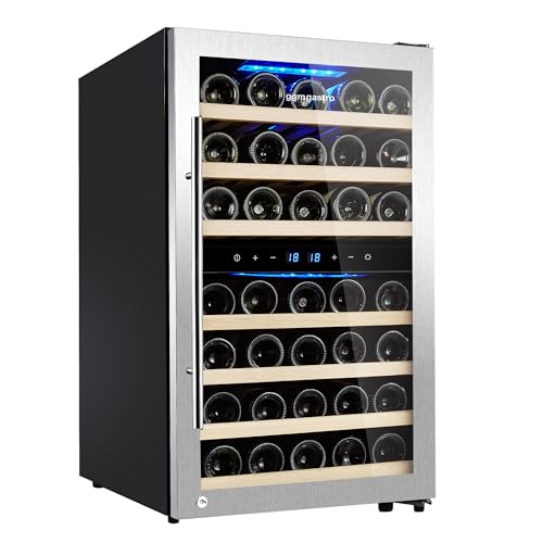 GGM Gastro Weinkühlschrank ECO - 2 Klimazonen - 108 Liter - Platz für bis zu 45 Flaschen - 90 W - 7 Regale - Digitale Temperaturanzeige - Innenbeleuchtung - Energieeffizient - WKM120ES-2N von GGM Gastro