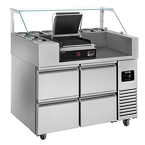 GGM Gastro | ZBF127DN#DKGJ322#2SBF | Zubereitungstisch - 1210mm - für 9x GN 1/6-4 Schubladen - inkl. Digitalem Kontaktgrill von GGM Gastro
