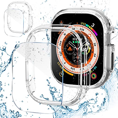 GGOOIG 2+2 Stück für Apple Watch Ultra 49mm Hülle *2 + Displayschutzfolie * 2, Schlanker stoßfester PC + gehärtetes Glasgehäuse mit Displayschutzfolie für Apple Watch Ultra 49mm von GGOOIG