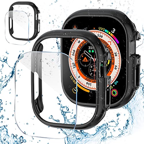 GGOOIG 2+2 Stück für Apple Watch Ultra 49mm Hülle *2 + Displayschutzfolie * 2, Schlanker stoßfester PC + gehärtetes Glasgehäuse mit Displayschutzfolie für Apple Watch Ultra 49mm von GGOOIG