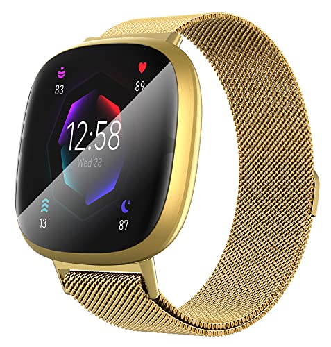 GGOOIG für Fitbit Versa 4/3 Sense 2/1 Armband,Klassische Upgrade 304 Edelstahl Mesh Metall Magnet Ersatzarmband für Fitbit Versa 4/3 Sense 2/1 von GGOOIG