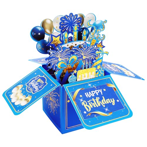 GGTTNRT Pop Up Karte Geburtstag, Geburtstagskarte Frau 3d mit Umschlag, für Familie, Freunden,Kind, Kollegen (Blau) von GGTTNRT