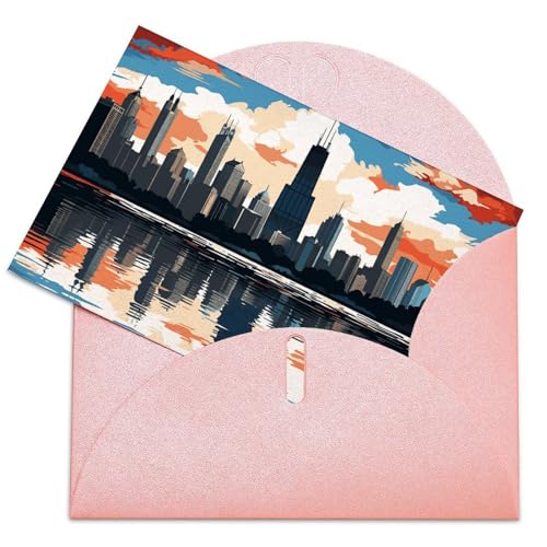 GHBNK Geburtstagskarten mit Umschlägen Blanko-Karten Chicago Skyline Grußkarten Thinking of You Karten Ermutigungskarten Notizkarten mit Umschlägen für alle Anlässe von GHBNK