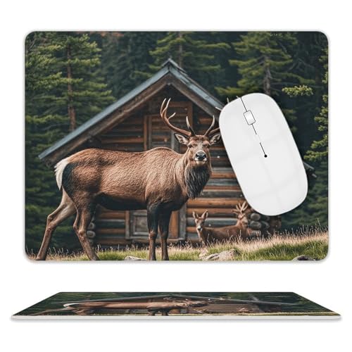 Leder-Mauspad, Computer-Mauspad mit genähten Kanten, Zug-Mauspad für geeignete Laptops, langlebig, Berghütte, Elch, bedrucktes Mauspad für Computer, Büro und Zuhause Leder-Mauspad, Computer-Mauspad mit genähten Kanten, Zug-Mauspad für geeignete Laptops, langlebig, Berghütte, Elch, bedrucktes Mauspad für Computer, Büro und Zuhause von GHEPSDW