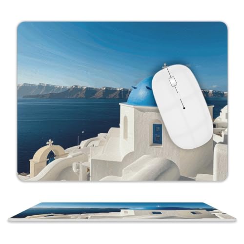 Leder-Mauspad, Computer-Mauspad mit genähten Kanten, Zug-Mauspad für geeignete Laptops, langlebig, Santorini, griechische Insel, Meerblick, bedrucktes Mauspad für Computer, Büro und Zuhause Leder-Mauspad, Computer-Mauspad mit genähten Kanten, Zug-Mauspad für geeignete Laptops, langlebig, Santorini, griechische Insel, Meerblick, bedrucktes Mauspad für Computer, Büro und Zuhause von GHEPSDW