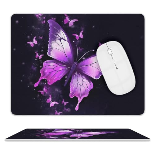 Leder-Mauspad, Computer-Mauspad mit genähten Kanten, Zug-Mauspad für geeignete Laptops, langlebig, Schmetterling, violett, bedruckt, Mauspad für Computer, Büro und Zuhause Leder-Mauspad, Computer-Mauspad mit genähten Kanten, Zug-Mauspad für geeignete Laptops, langlebig, Schmetterling, violett, bedruckt, Mauspad für Computer, Büro und Zuhause von GHEPSDW