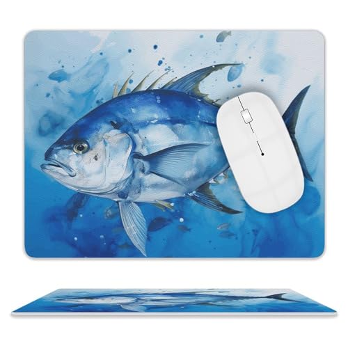 Leder-Mauspad, Computer-Mauspad mit genähten Kanten, Zug-Mauspad für geeignete Laptops, langlebig, blauer Fischdruck, Mauspad für Computer, Büro und Zuhause Leder-Mauspad, Computer-Mauspad mit genähten Kanten, Zug-Mauspad für geeignete Laptops, langlebig, blauer Fischdruck, Mauspad für Computer, Büro und Zuhause von GHEPSDW