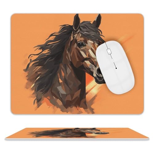 Leder-Mauspad, Computer-Mauspad mit genähten Kanten, Zug-Mauspad für geeignete Laptops, strapazierfähiger orangefarbener Hintergrund mit Pferdekopf, bedrucktes Mauspad für Computer, Büro und Zuhause Leder-Mauspad, Computer-Mauspad mit genähten Kanten, Zug-Mauspad für geeignete Laptops, strapazierfähiger orangefarbener Hintergrund mit Pferdekopf, bedrucktes Mauspad für Computer, Büro und Zuhause von GHEPSDW