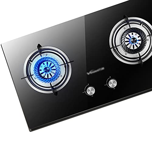 Stoves Gas 4,2 kW Built-in Gas Cooktop 2 BurnersGas Hob Cooker Black Glass(Gloss) Non-Slip Cast Iron Hob Rings kompatibel mit allen Cookware [Energy Class A] (Größe: NG) von GHFUHGTURHWRFDR