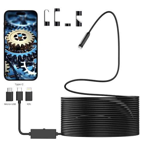 1920P HD Endoskopkamera mit Licht, 3-in-1 Typ C Endoskop-Kamera Handy mit 8 LED Licht, Wasserdichtes IP67 Inspektion Endoskop Kanal-Kamera für Android und iOS Smartphone, iPhone, iPad, Samsung(5M) von GHHKUD