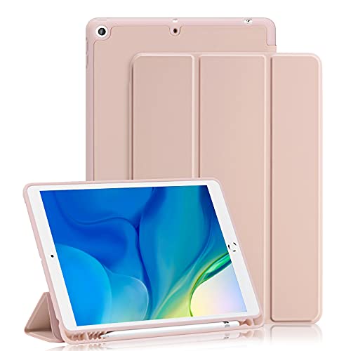 GHINL iPad 9./8./7. Generation Hülle (2021/2020/2019) iPad 10,2 Zoll Hülle mit Stifthalter [Sleep/Wake] Schlanke, weiche TPU-Rückseite, intelligente magnetische Ständer, Schutzhülle (Roségold) von GHINL