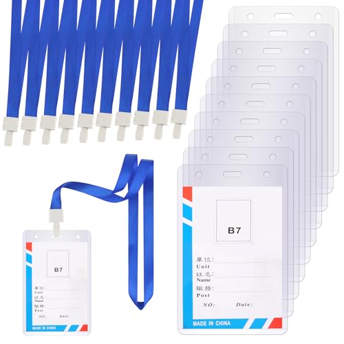 10 Stück Mitarbeiter Ausweishülle, Kartenhülle mit Band, Wasserdichte Ausweishüllen 9,5 x 14 cm, Transparent, Vertikal – Lanyard mit Kartenhülle, Messeausweis für Business, Ausstellung & Büro von GHLAECM