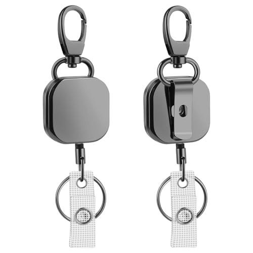 2 Stück Schlüsselanhänger Ausziehbar, Einziehbarer Schlüsselanhänger mit 68 cm Stahldrahtseil & Federhaken, Ausweishalter mit Gürtelclip, Skipasshalter für Schlüssel, Ausweise, Karten von GHLAECM